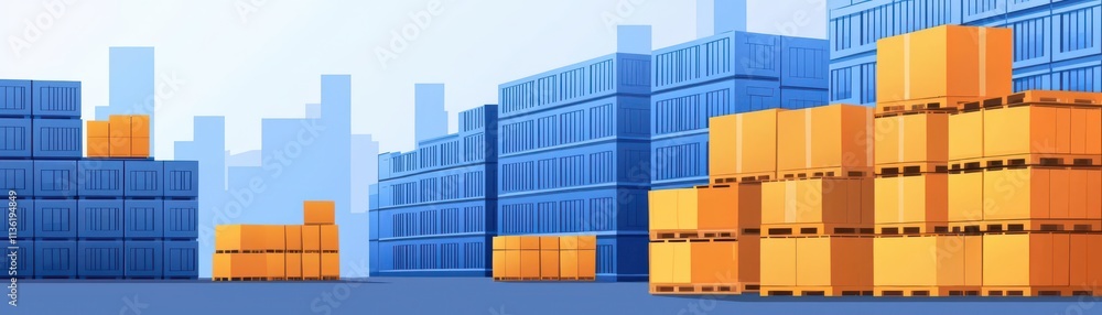 Poster digital transformation concept. a modernized warehouse featuring automated inventory management and 