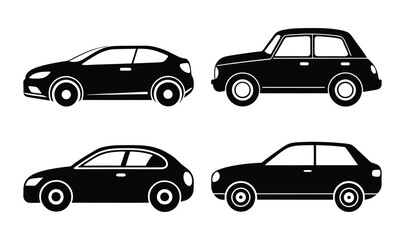 Four Simple Black Silhouette Car set