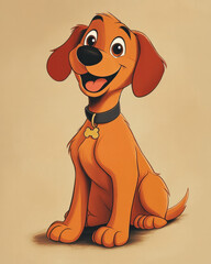 1970s retro cartoon dog adorable cute vintage tv show style illustration happy lovable friendly brown dog closeup portrait childrens storybook character avatar pet animal rescue new family dog puppy