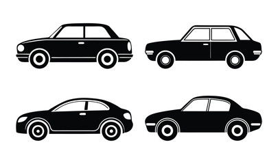 Fototapeta premium Four Simple Black Silhouette Car set