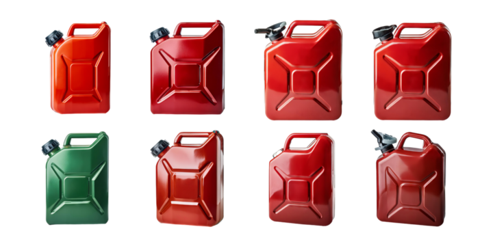 Collection of Colorful Gas Cans for Fuel Storage, PNG collection, set bundle, isolate on transparent or white background