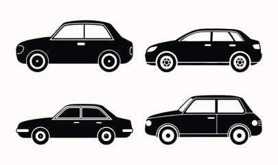 Four Simple Black Silhouette Car set