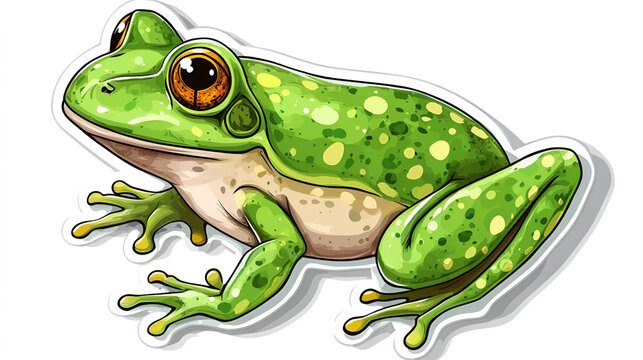 side view of frog sticker against white background.ai generative