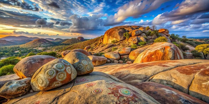 Majestic Rock Art at Matobo National Park: Ancient Heritage and Natural Beauty Captured in Stunning Detail with Vibrant Colors and Textures, Ideal for Nature and Culture Enthusiasts