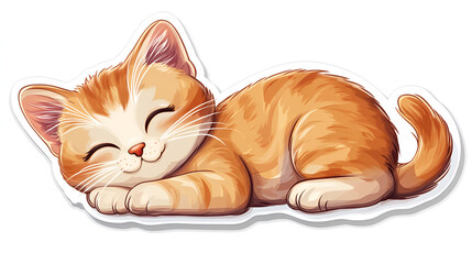 cute baby cat sleeping sticker against white background.ai generative