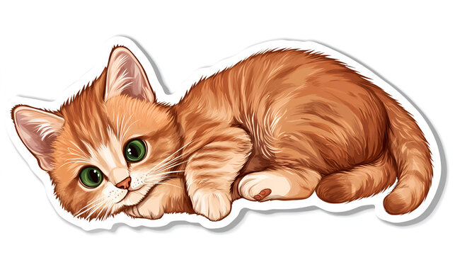 cute baby cat sleeping sticker against white background.ai generative