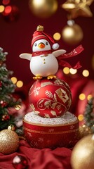 Cheerful Penguin Wearing Santa Hat on Christmas Ornament Decoration
