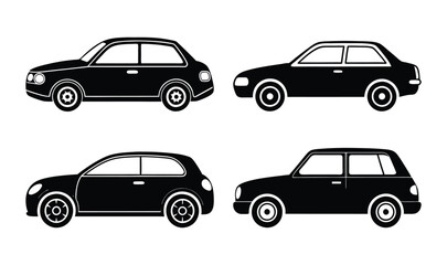Four Simple Black Silhouette Car set