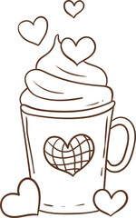 Valentine's Day Sweet Treats, Drinks. Vector Illustration