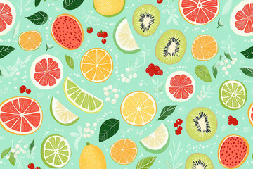 Bunte Fruchtillustration auf aquafarbenem Hintergrund

