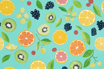 Bunte Fruchtillustration auf aquafarbenem Hintergrund

