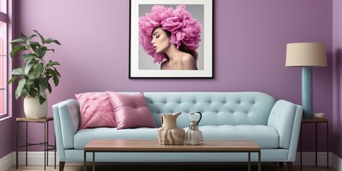 purple couch and lamp in a room