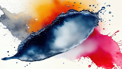 Obraz premium abstract fluid art, vibrant colors, watercolor effect, organic shapes, blue and orange hues, cosmic nebula, swirling patterns, ink splatter, liquid texture, dynamic composition, galaxy-inspired, paint