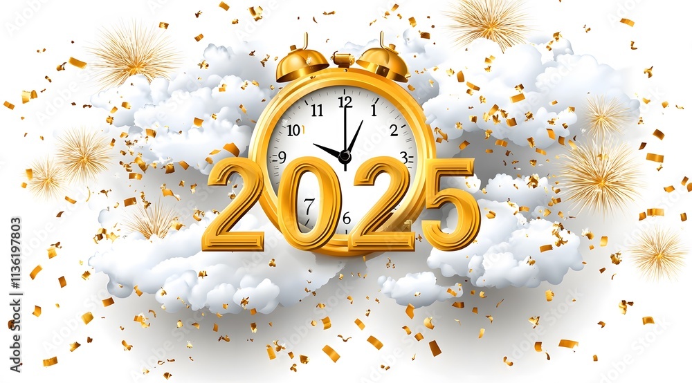 Fototapete The idea of ​​decorating a clock to celebrate the joy of the New Year with a clock. Which welcomes the New Year. And it lights up with fireworks.