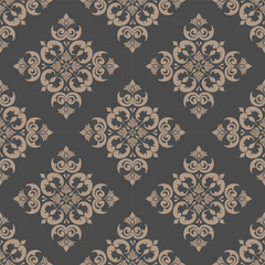 Elegant floral pattern in soft pink on dark navy background, perfect for textiles and wallpapers. This design adds touch of sophistication to any space
