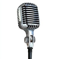 Fototapeta premium A single microphone displayed on a white background, highlighting its shape and features in a minimalist setting.