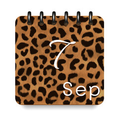 September. Leopard print calendar daily icon. White letters. Date day week Sunday, Monday, Tuesday, Wednesday, Thursday, Friday, Saturday.