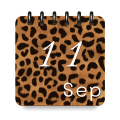 September. Leopard print calendar daily icon. White letters. Date day week Sunday, Monday, Tuesday, Wednesday, Thursday, Friday, Saturday.