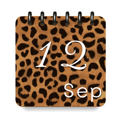 September. Leopard print calendar daily icon. White letters. Date day week Sunday, Monday, Tuesday, Wednesday, Thursday, Friday, Saturday.