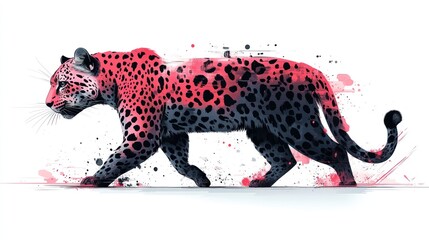 Fototapeta premium Abstract pink and black jaguar walking.