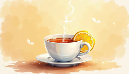 Illustration of a cup of tea with lemon, symbolizing flu prevention and wellness