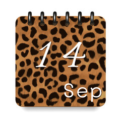 September. Leopard print calendar daily icon. White letters. Date day week Sunday, Monday, Tuesday, Wednesday, Thursday, Friday, Saturday.