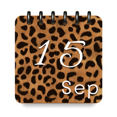 September. Leopard print calendar daily icon. White letters. Date day week Sunday, Monday, Tuesday, Wednesday, Thursday, Friday, Saturday.