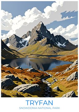 Snowdonia National Park Tryfan Eco Friendly Travel Poster Canvas Art Print Decor