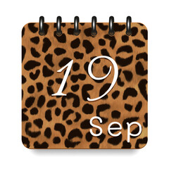 September. Leopard print calendar daily icon. White letters. Date day week Sunday, Monday, Tuesday, Wednesday, Thursday, Friday, Saturday.