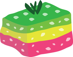 Illustration of Colorful Layer Cake, Colorful Layered Dessert With Coconut Inside Cake