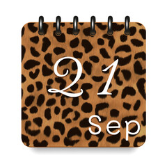 September. Leopard print calendar daily icon. White letters. Date day week Sunday, Monday, Tuesday, Wednesday, Thursday, Friday, Saturday.