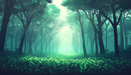 Naklejka premium misty forest in the morning