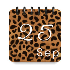 September. Leopard print calendar daily icon. White letters. Date day week Sunday, Monday, Tuesday, Wednesday, Thursday, Friday, Saturday.
