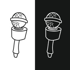 Microphone doodle flat black hand drawing and vector illustration