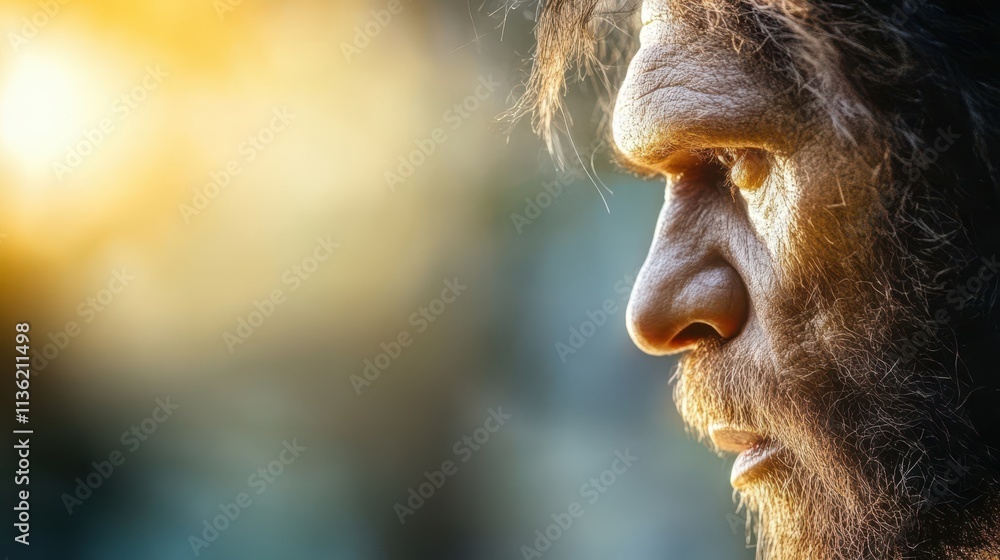 Aufkleber exploring the depth of humanity through the eyes of an ancient ancestor in natural light