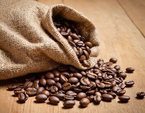 coffee beans in sack - Powered by Adobe