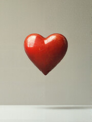 A vibrant red heart shape floats gracefully, showcasing its smooth surface and glossy finish