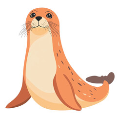 A cute, cartoon-style seal with a rounded body, expressive eyes, and a cheerful demeanor, sitting upright with its flippers resting on the ground.
