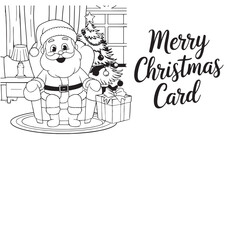 a cartoon of Santa with a Christmas card in the background.Santa Claus with a gift