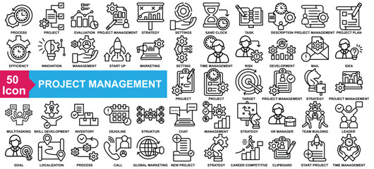 Project Management Icon Collection Line Style