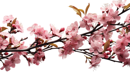 A beautiful apple blossom branch with delicate flowers, forming a soft corner border, isolated on transparent background.