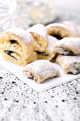 Stollen Bites on bright background. Soft focus. Close up.