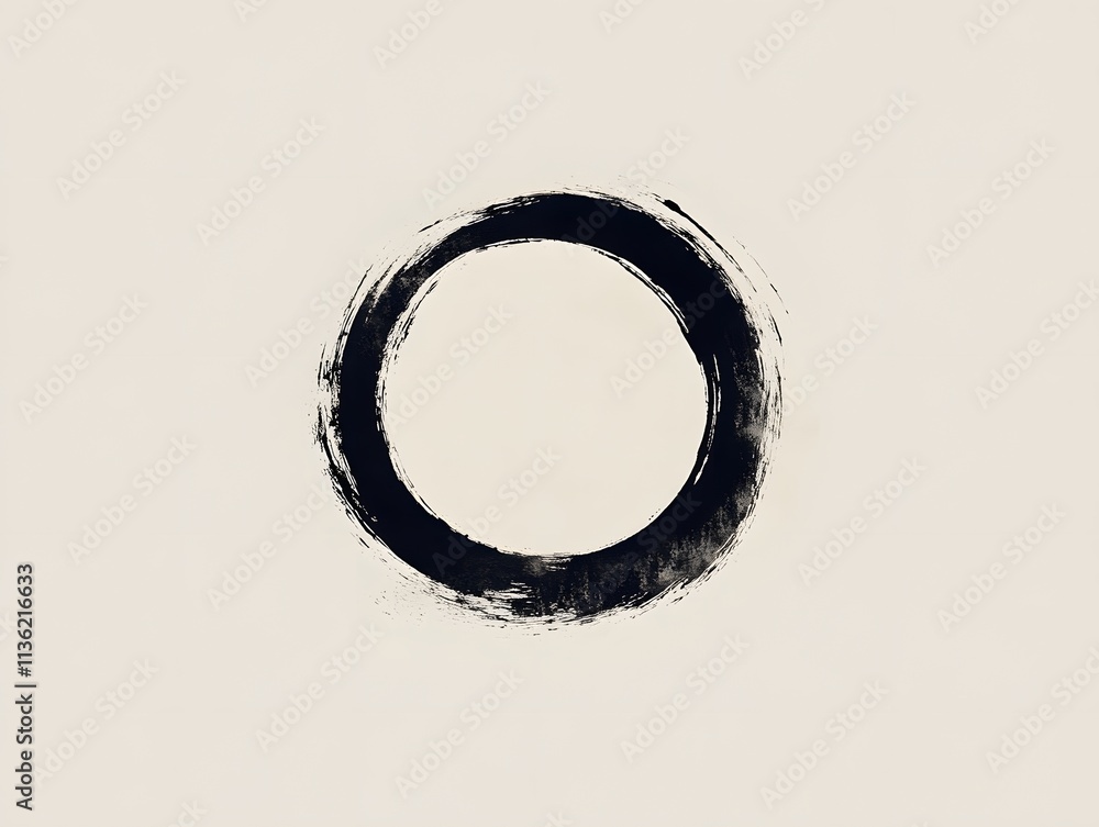 Poster a simple black circle on a light background, symbolizing unity and completeness.