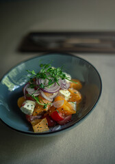 platter of salad on a restaurant table