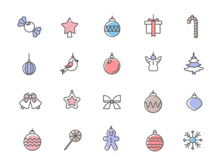 New Year's toys. Christmas. New Year. A vector image. Icons. A set of editable icons. Linear style.