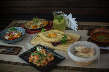 Georgian cuisine on the restaurant's set table