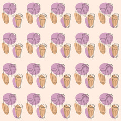 Milkshake Seamless Pattern:  A retro-inspired pattern featuring a delightful arrangement of milkshakes, capturing the essence of summer and sweet treats. Perfect for backgrounds, textiles.