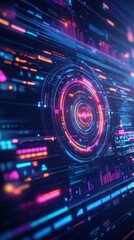 Fototapeta premium futuristic digital interface with holographic data, innovative and detailed, focus on technology and progress