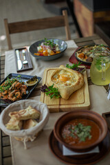 Georgian cuisine on the restaurant's set table