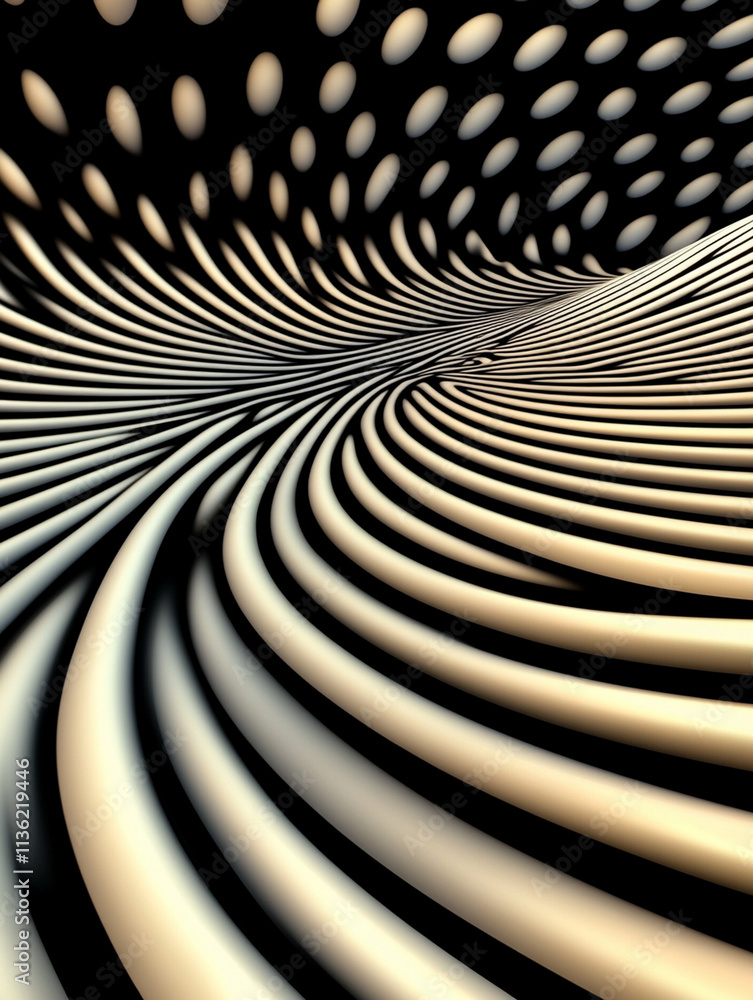 Aufkleber abstract black and white wavy surface with light reflections creating fluid lines and optical illusi